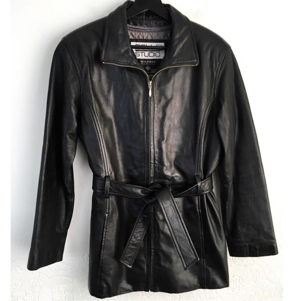 Vintage 90s Pelle Studio Wilsons Leather trench coat Medium black